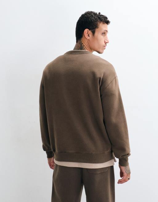 ONLY & SONS relaxed fit crew neck sweatshirt in washed brown - part of a set, 5 of 5