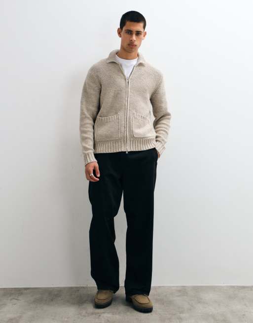 ONLY & SONS relaxed fit double zip knit cardigan in cream, 2 of 5
