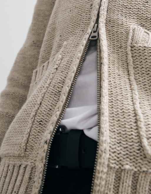 ONLY & SONS relaxed fit double zip knit cardigan in cream, 4 of 5