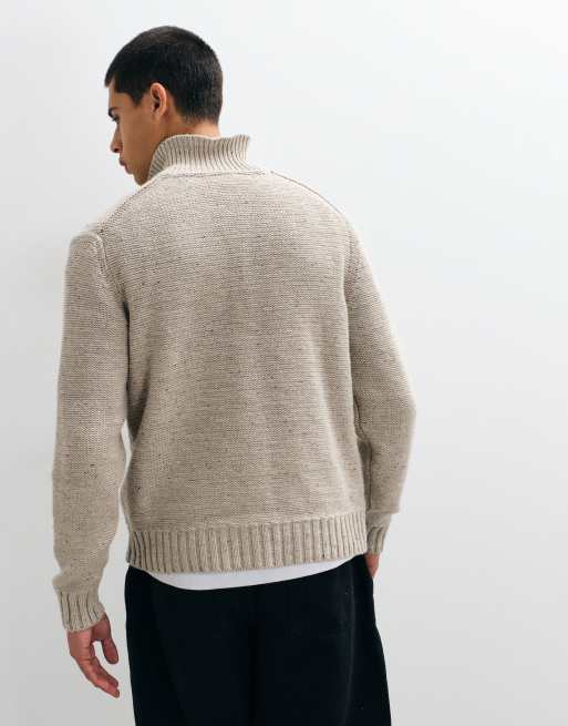ONLY & SONS relaxed fit double zip knit cardigan in cream, 5 of 5