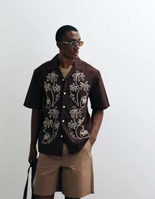 ONLY & SONS relaxed fit embroidery shirt with resort collar in