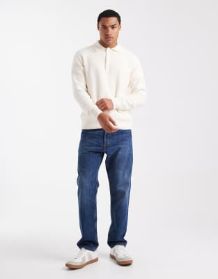 Only & Sons Relaxed Fit Fisherman Knit Polo In White