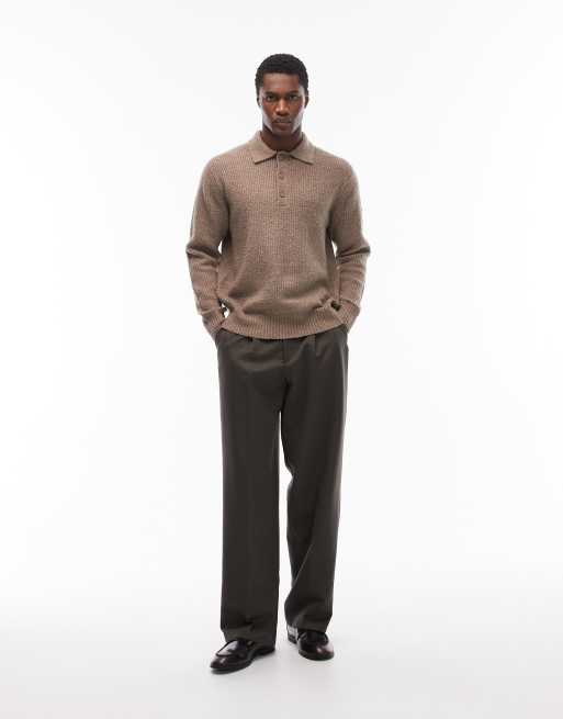 ONLY & SONS relaxed fit fisherman knit polo jumper in beige, 2 of 5