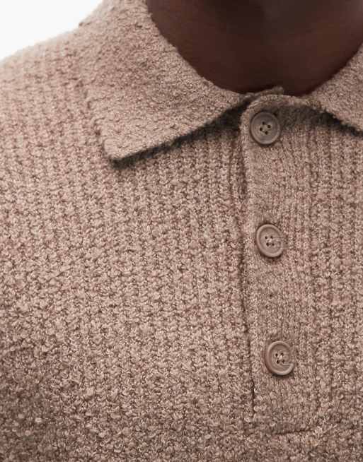 ONLY & SONS relaxed fit fisherman knit polo jumper in beige, 5 of 5
