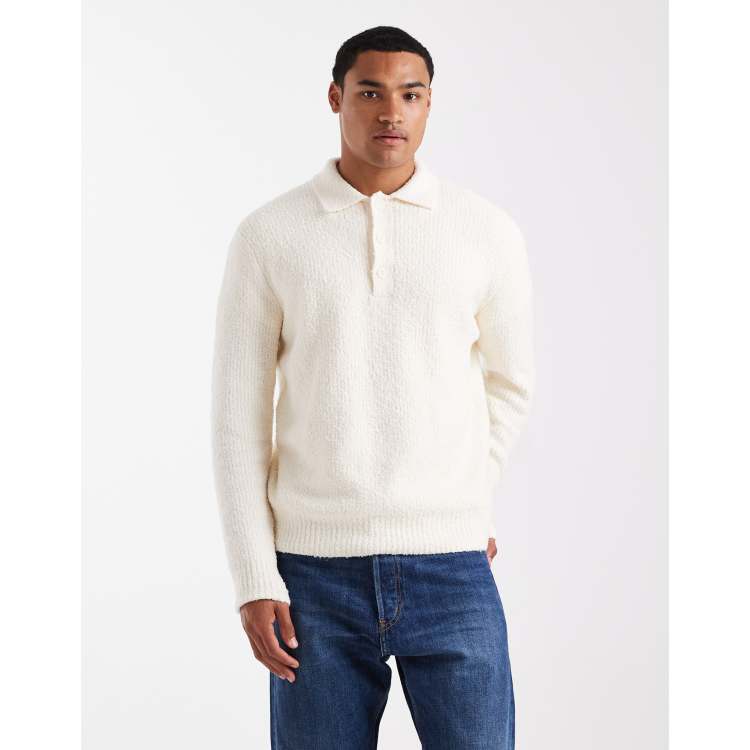 ONLY & SONS relaxed fit fisherman knit polo sweater in cream | ASOS