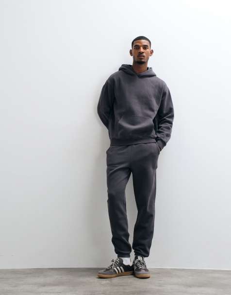 ONLY & SONS relaxed fit hoodie, crew neck sweatshirt & regular fit jogger co-ord in washed charcoal - view 1