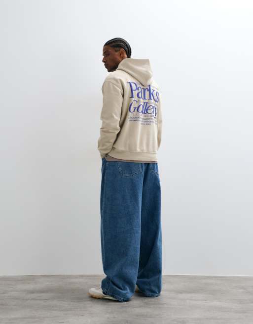 ONLY & SONS relaxed fit hoodie with gallery back print in cream, 3 of 5