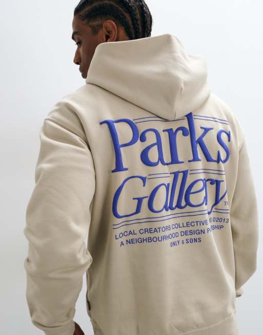 ONLY & SONS relaxed fit hoodie with gallery back print in cream, 5 of 5