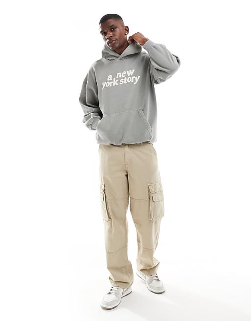 ONLY & SONS relaxed fit hoodie with NY print in washed light ONLY & SONS relaxed fit hoodie with NY print in washed light