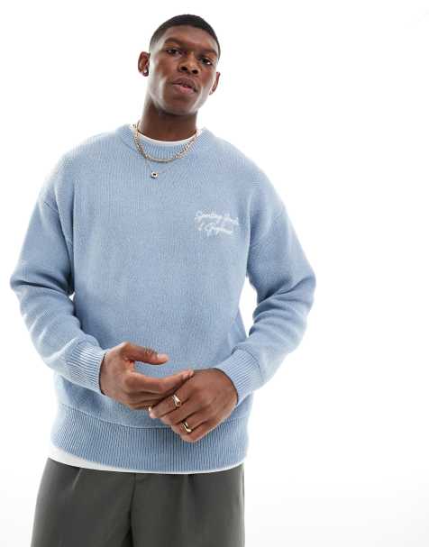 ONLY & SONS relaxed fit jumper with embroidery in light blue - view 1