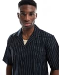 [ONLY & SONS] ONLY & SONS relaxed fit linen shirt in black pinstripe (part of a set) L Black