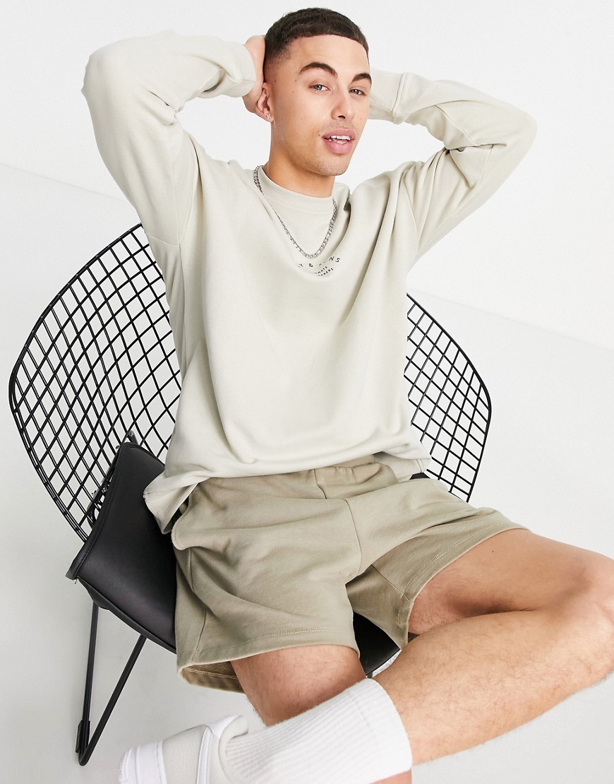 Only & Sons relaxed fit logo sweatshirt in stone-Neutral