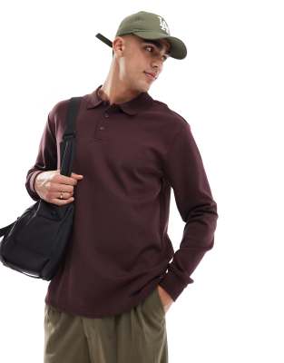 relaxed fit long sleeve polo sweater in burgundy-Red