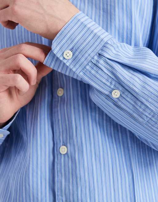 ONLY & SONS relaxed fit long sleeve shirt in blue stripe, 5 of 5
