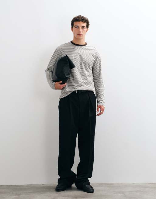 ONLY & SONS relaxed fit long sleeve t-shirt in brown stripe, 2 of 5