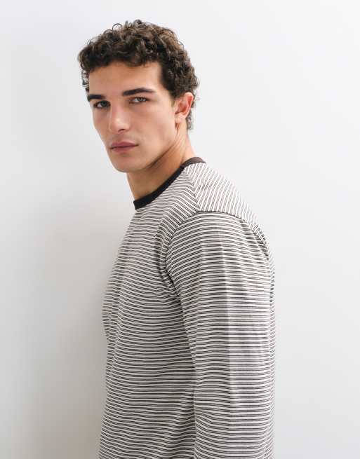 ONLY & SONS relaxed fit long sleeve t-shirt in brown stripe, 3 of 5