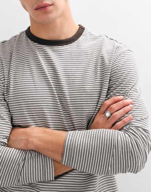 ONLY & SONS relaxed fit long sleeve t-shirt in brown stripe, 5 of 5