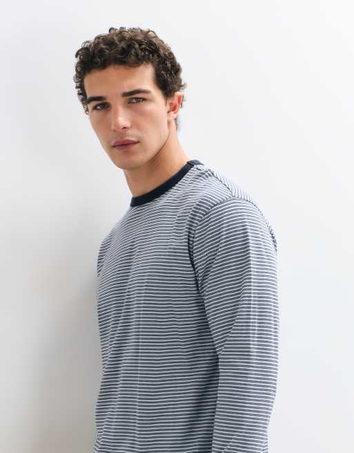 ONLY & SONS relaxed fit long sleeve t-shirt in navy stripe, 3 of 5