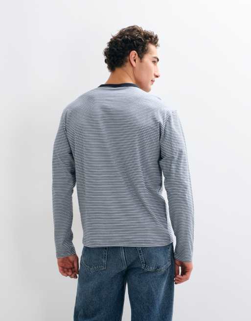 ONLY & SONS relaxed fit long sleeve t-shirt in navy stripe, 4 of 5