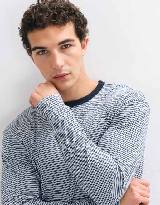 ONLY & SONS relaxed fit long sleeve t-shirt in navy stripe, 5 of 5