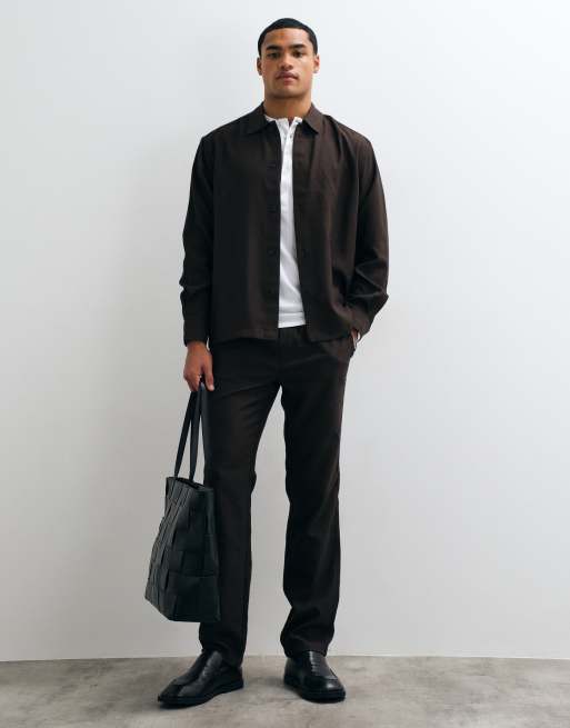 ONLY & SONS relaxed-fit overhemd co-ord in bruin, 4 van 5