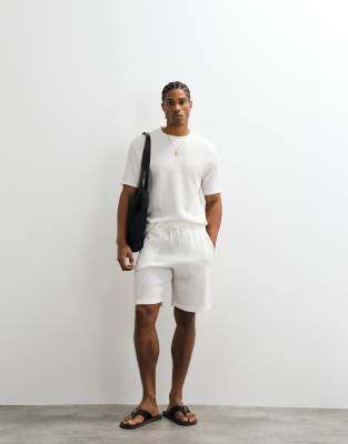 ONLY & SONS ONLY & SONS relaxed fit plisse short co-ord in white