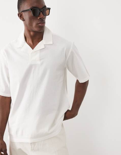 ONLY & SONS relaxed fit polo with linen in cream - view 1