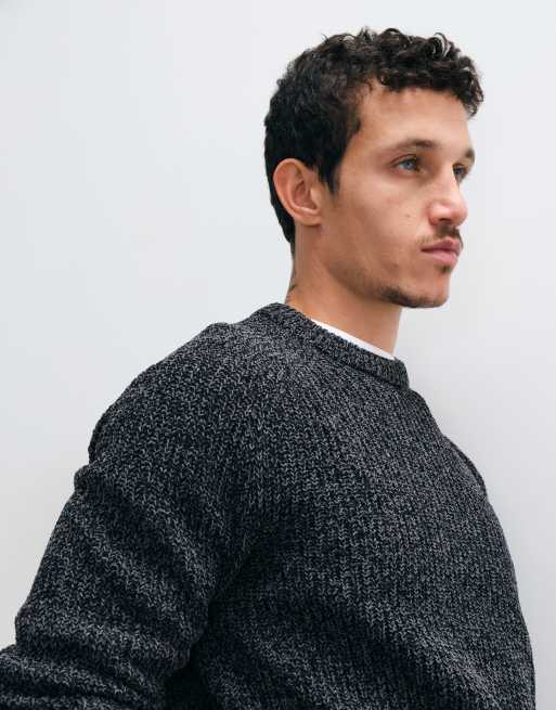 ONLY & SONS relaxed fit raglan crew neck knit jumper in black marl, 4 of 5