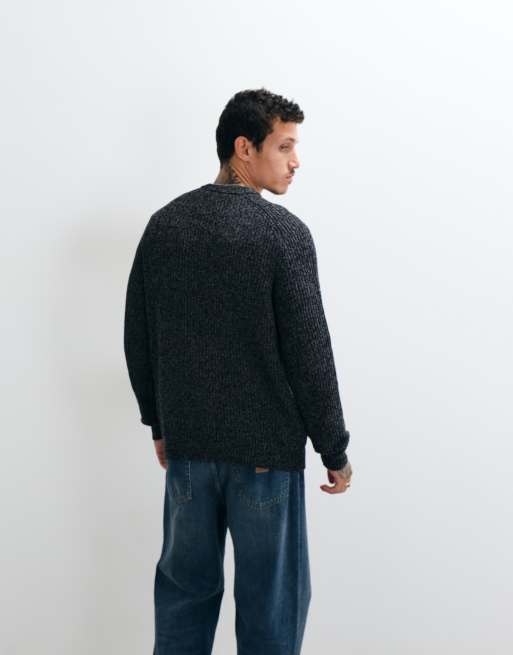 ONLY & SONS relaxed fit raglan crew neck knit jumper in black marl, 5 of 5