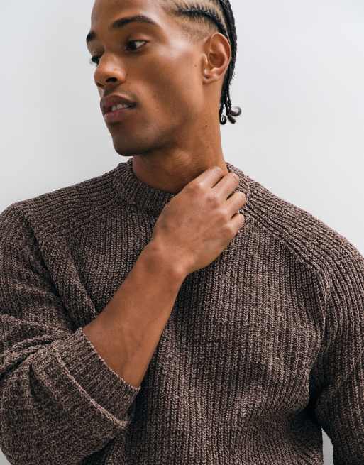 ONLY & SONS relaxed fit raglan crew neck knit sweater in brown heather, 2 of 5