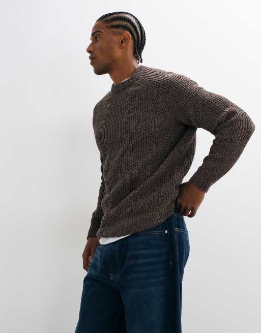 ONLY & SONS relaxed fit raglan crew neck knit sweater in brown heather, 3 of 5
