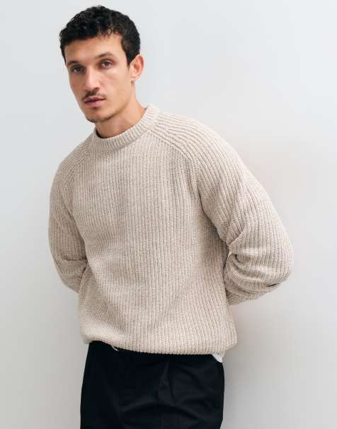 ONLY & SONS relaxed fit raglan crew neck knit sweater in cream marl - view 1