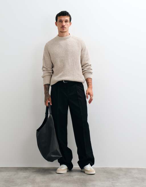 ONLY & SONS relaxed fit raglan crew neck knit sweater in cream marl, 4 of 5
