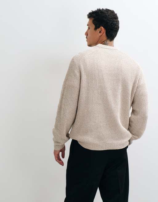 ONLY & SONS relaxed fit raglan crew neck knit sweater in cream marl, 5 of 5
