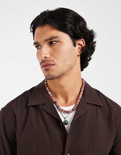 ONLY & SONS relaxed fit seersucker shirt with resort collar co-ord in dark brown, 5 of 5