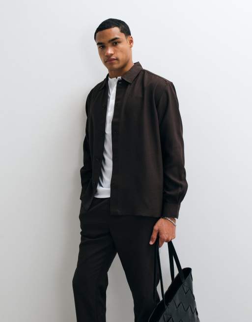 ONLY & SONS relaxed fit shirt co-ord in brown, 2 of 5