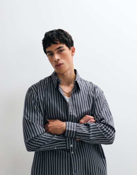 ONLY & SONS relaxed fit shirt in grey with white stripes - view 1