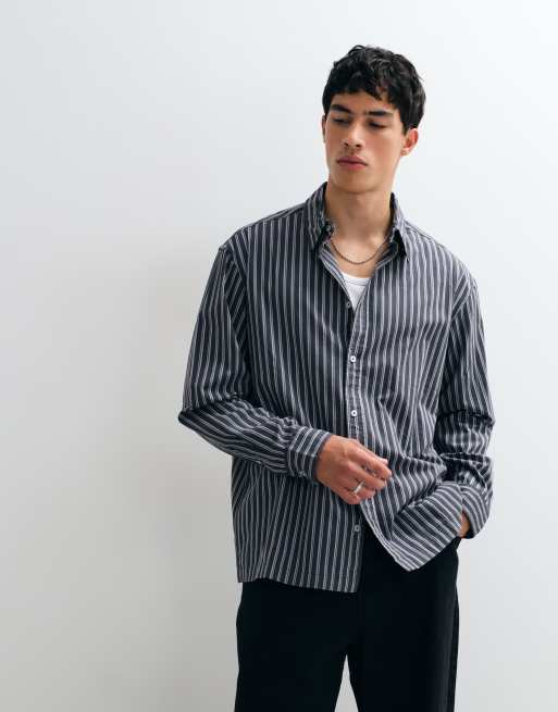 ONLY & SONS relaxed fit shirt in grey with white stripes, 2 of 5