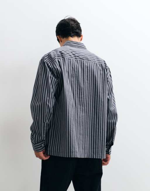 ONLY & SONS relaxed fit shirt in grey with white stripes, 4 of 5
