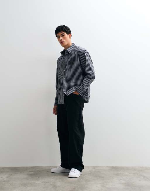 ONLY & SONS relaxed fit shirt in grey with white stripes, 5 of 5