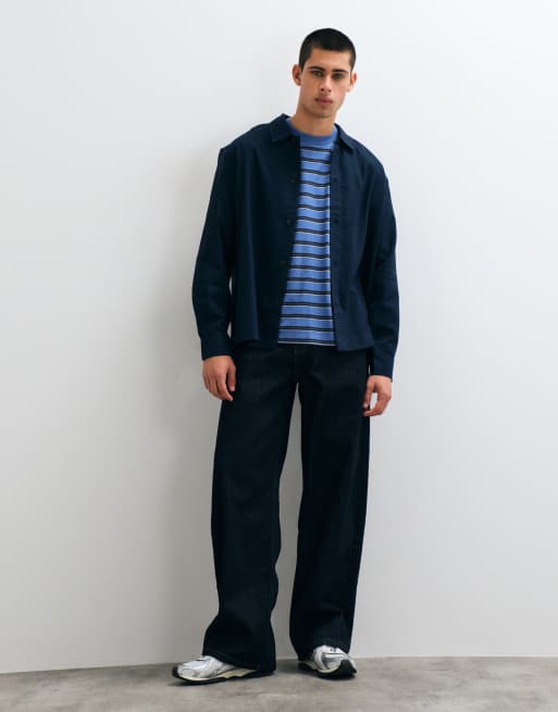 ONLY & SONS relaxed fit shirt in navy, 3 of 5