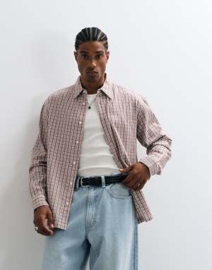 ONLY & SONS relaxed fit shirt in red & brown checks