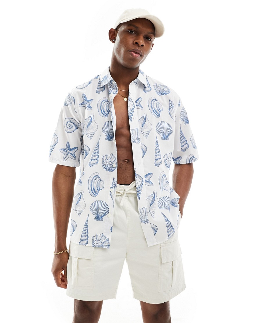 ONLY & SONS relaxed fit shirt with shell print in off white