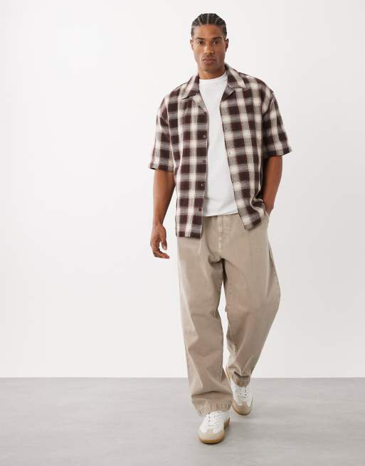ONLY & SONS relaxed fit short sleeve shirt in brown check, 2 of 5