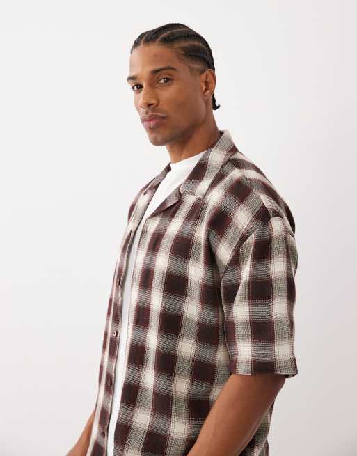 ONLY & SONS relaxed fit short sleeve shirt in brown check, 4 of 5
