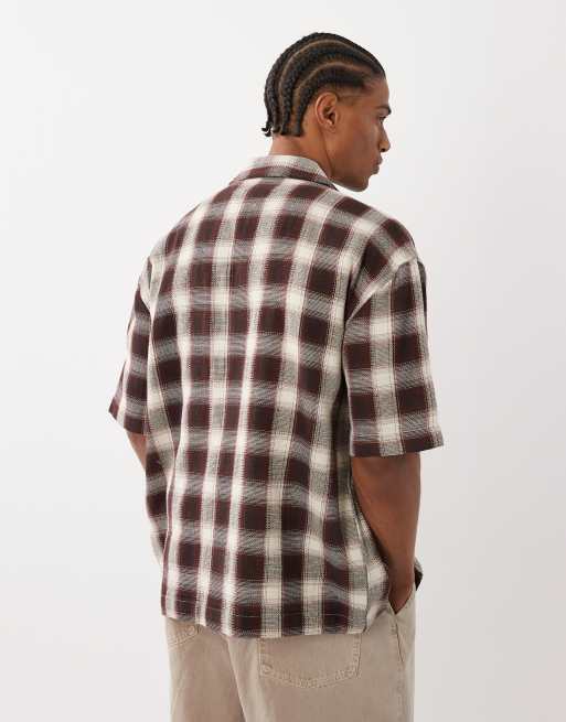 ONLY & SONS relaxed fit short sleeve shirt in brown check, 5 of 5