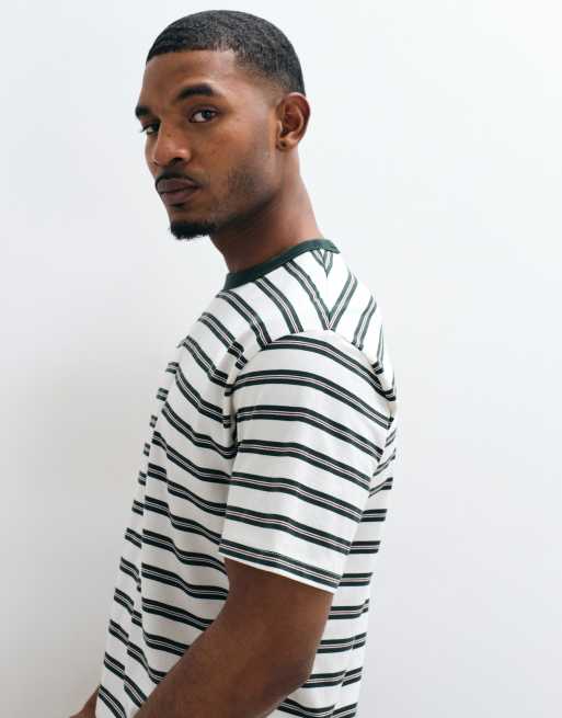 ONLY & SONS relaxed fit short sleeve t-shirt in white and green stripe, 4 of 5