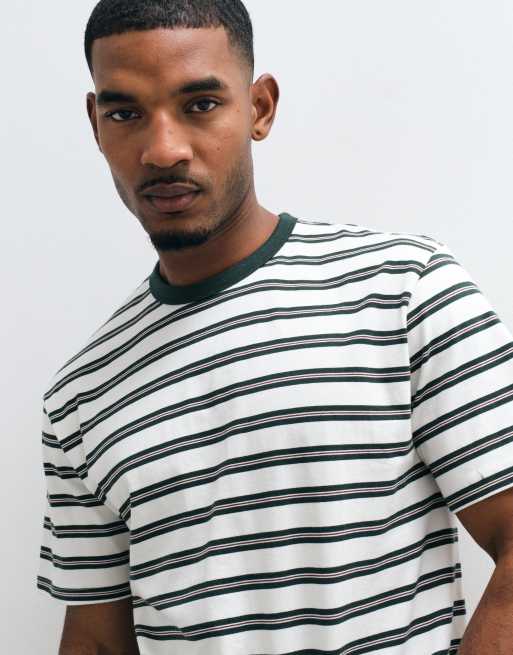 ONLY & SONS relaxed fit short sleeve t-shirt in white and green stripe, 5 of 5