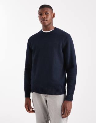 SONS - Relaxed-Fit-Strickpullover in Marineblau mit Rundhalsausschnitt Marineblau L