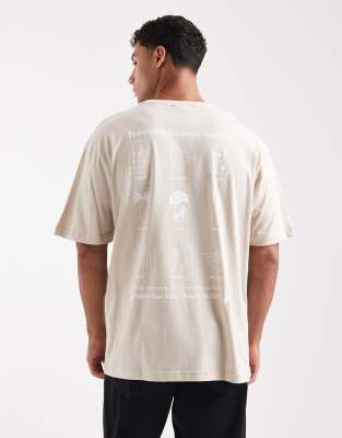 SONS - Relaxed Fit T-Shirt in Beige mit Boho-Rückenprint-Weiß Weiß S